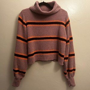 Purple/Peach Stripe Turtleneck Crop Sweater